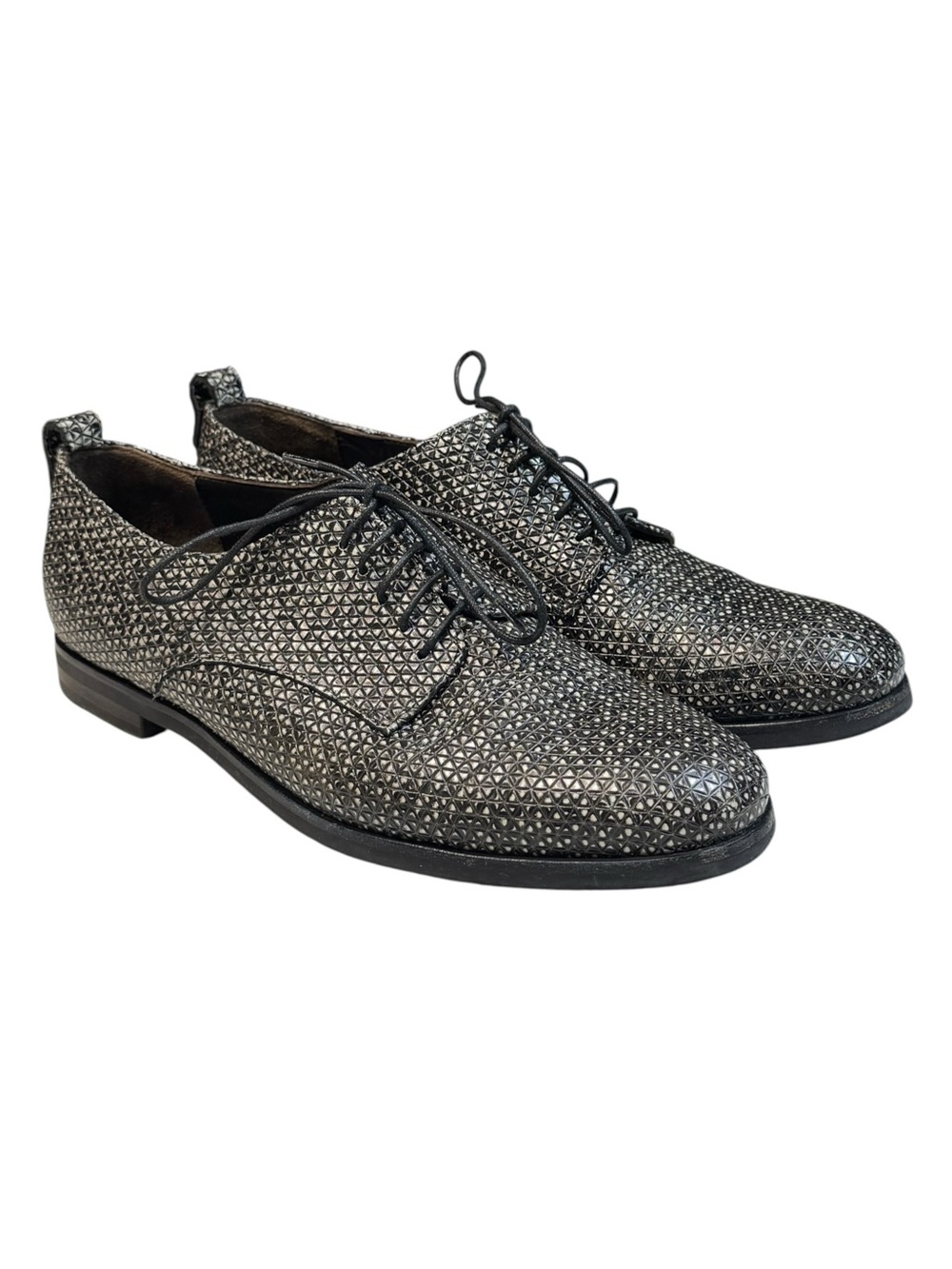AGL Attilio Giusti Leombruni Black White Dots Leather Oxford Shoes Lace 38.5 8.5